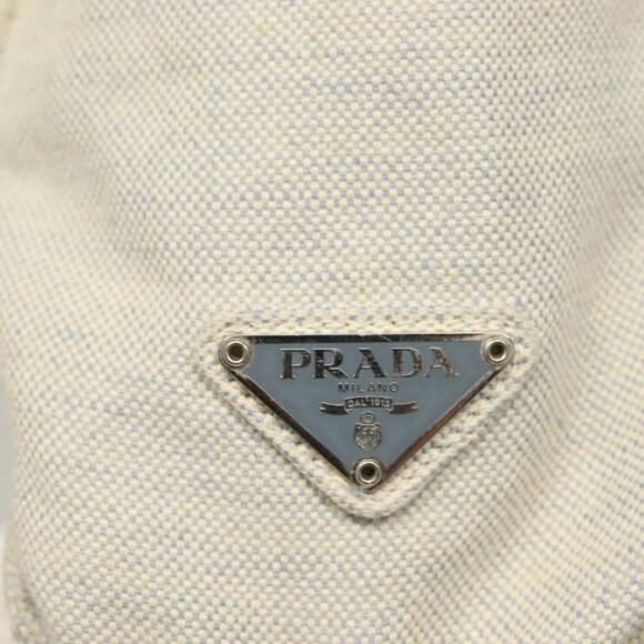 PRADA Tote Bag Canvas Beige Silver Auth 133386 - Picture 10 of 16